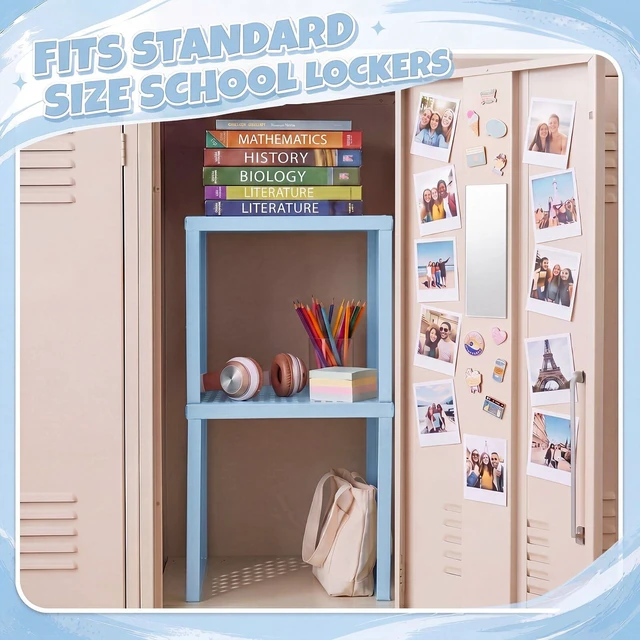 Alt view image 6 of 7 - 2 Pcs Locker Organizer Shelf Stackable 2-Tier Shelves Fits Standard Size School Lockers Heavy Duty Metal Locker Shelf for School Office Gym Lockers Home Storage 11x 10 x 12 Inch(Sky Blue)