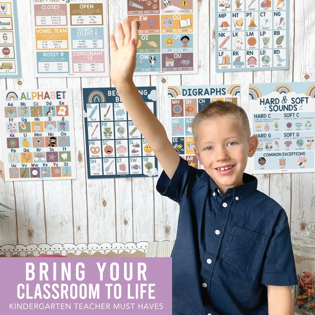 Alt view image 5 of 7 - Phonics Posters for Classroom Must Haves - Syllable Vowels Classrom Decor 9 Boho Sound Wall Bulletin Board Set, Blends & Digraphs, Vowel Posters for Classroom, Kindergarten Teacher Supplies