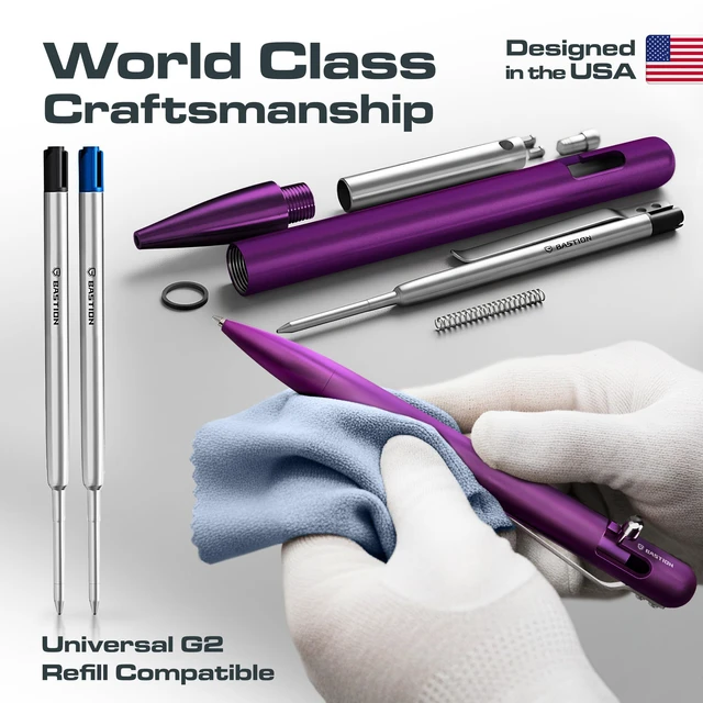 Alt view image 4 of 6 - Bolt Action Pen, Aluminum Purple, HyperBolt EDC Pen, Refillable Metal Writing Pen, Premium Graduation Gift, Executive Pocket Pen