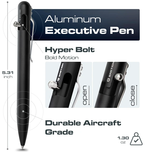 Alt view image 2 of 6 - Bolt Action Pen, Aluminum Black, Premium Metal Writing Pen, EDC