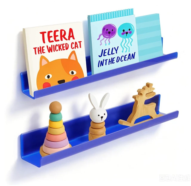 Main image of 2 Pack Magnetic Book Shelf - Acrylic Reusable Display Panel for Whiteboards, Classrooms & Home, Adhesive-Free Storage with 11lb Capacity (Blue)