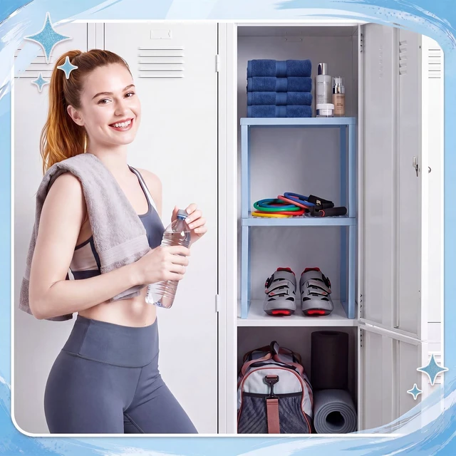 Alt view image 7 of 7 - 2 Pcs Locker Organizer Shelf Stackable 2-Tier Shelves Fits Standard Size School Lockers Heavy Duty Metal Locker Shelf for School Office Gym Lockers Home Storage 11x 10 x 12 Inch(Sky Blue)