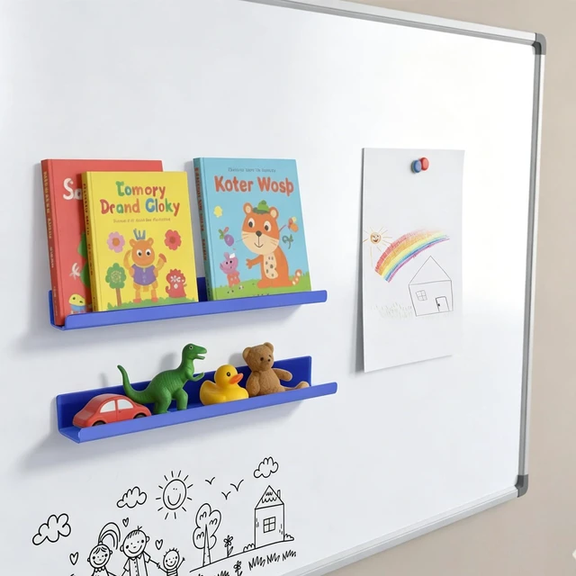 Alt view image 2 of 7 - 2 Pack Magnetic Book Shelf - Acrylic Reusable Display Panel for Whiteboards, Classrooms & Home, Adhesive-Free Storage with 11lb Capacity (Blue)