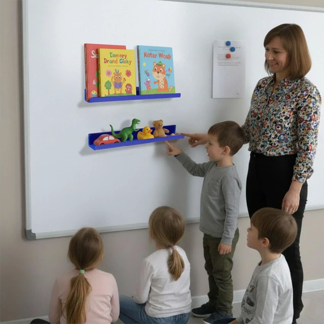 Alt view image 6 of 7 - 2 Pack Magnetic Book Shelf - Acrylic Reusable Display Panel for Whiteboards, Classrooms & Home, Adhesive-Free Storage with 11lb Capacity (Blue)