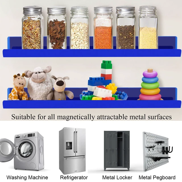 Alt view image 7 of 7 - 2 Pack Magnetic Book Shelf - Acrylic Reusable Display Panel for Whiteboards, Classrooms & Home, Adhesive-Free Storage with 11lb Capacity (Blue)
