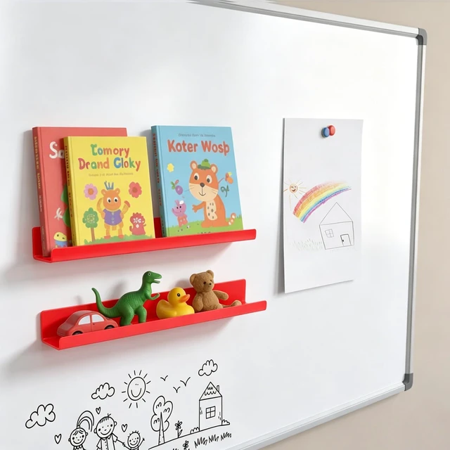 Alt view image 2 of 7 - 2 Pack Magnetic Book Shelf - Acrylic Reusable Display Panel for Whiteboards, Classrooms & Home, Adhesive-Free Storage with 11lb Capacity (red)