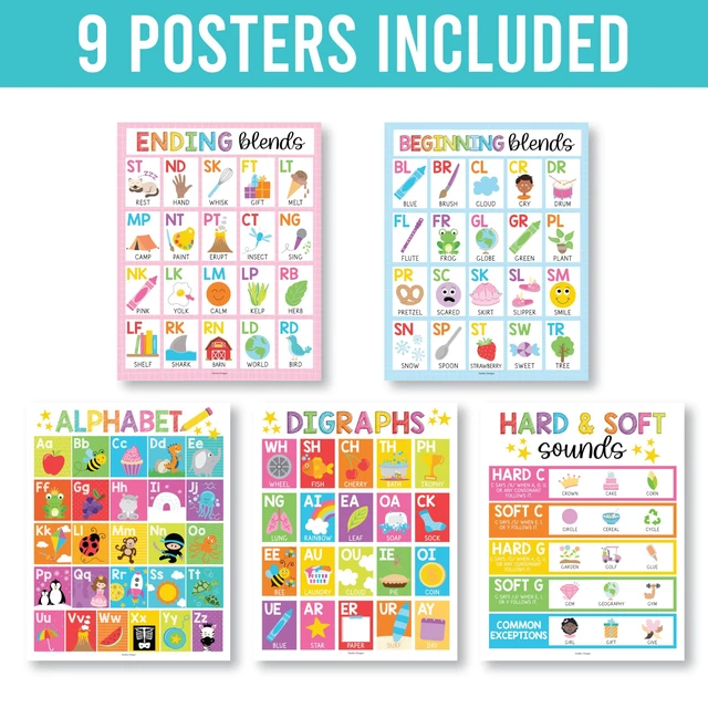 Alt view image 4 of 7 - Phonics Posters for Classroom Must Haves - Syllable Vowels Classrom Decor 9 Colorful Sound Wall Bulletin Board Set, Blends & Digraphs, Vowel Posters for Classroom, Kindergarten Teacher Supplies