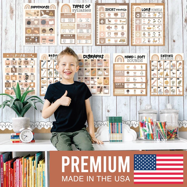 Alt view image 2 of 7 - Phonics Posters for Classroom Must Haves - Syllable Vowels Classrom Decor 9 Boho Sound Wall Bulletin Board Set, Blends & Digraphs, Vowel Posters for Classroom, Kindergarten Teacher Supplies
