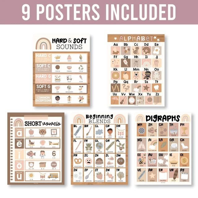 Alt view image 4 of 7 - Phonics Posters for Classroom Must Haves - Syllable Vowels Classrom Decor 9 Boho Sound Wall Bulletin Board Set, Blends & Digraphs, Vowel Posters for Classroom, Kindergarten Teacher Supplies