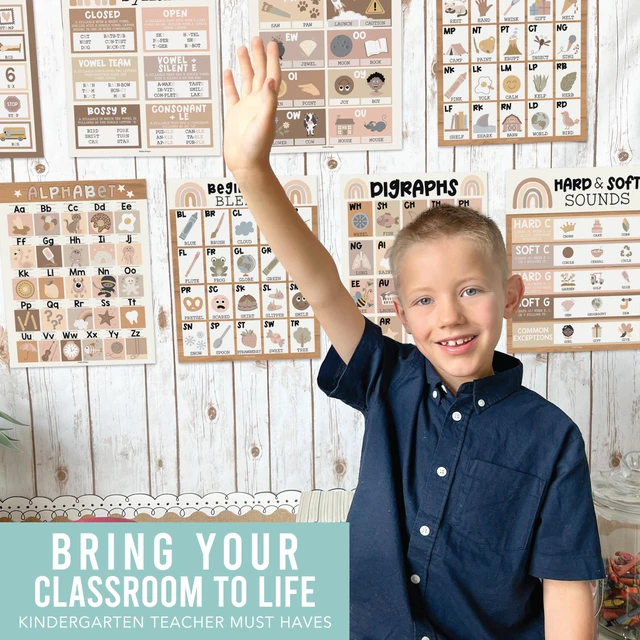 Alt view image 5 of 7 - Phonics Posters for Classroom Must Haves - Syllable Vowels Classrom Decor 9 Boho Sound Wall Bulletin Board Set, Blends & Digraphs, Vowel Posters for Classroom, Kindergarten Teacher Supplies