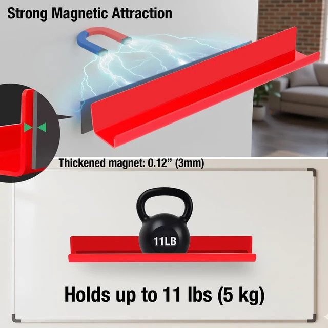 Alt view image 4 of 7 - 2 Pack Magnetic Book Shelf - Acrylic Reusable Display Panel for Whiteboards, Classrooms & Home, Adhesive-Free Storage with 11lb Capacity (red)