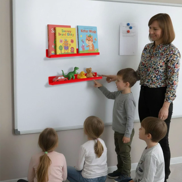 Alt view image 6 of 7 - 2 Pack Magnetic Book Shelf - Acrylic Reusable Display Panel for Whiteboards, Classrooms & Home, Adhesive-Free Storage with 11lb Capacity (red)