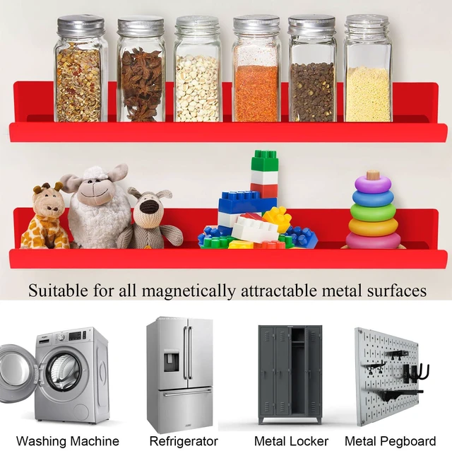 Alt view image 7 of 7 - 2 Pack Magnetic Book Shelf - Acrylic Reusable Display Panel for Whiteboards, Classrooms & Home, Adhesive-Free Storage with 11lb Capacity (red)