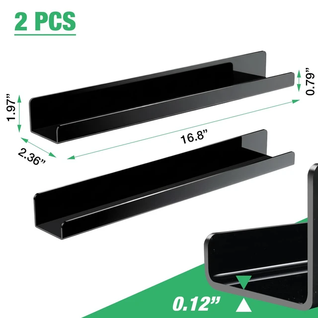Alt view image 3 of 7 - 2 Pack Magnetic Book Shelf for Whiteboard - Reusable Acrylic Magnetic Shelves, Holds 11 lbs, Magnetic Book Display for Classrooms, Kitchen (Black)