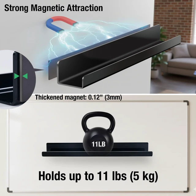 Alt view image 4 of 7 - 2 Pack Magnetic Book Shelf for Whiteboard - Reusable Acrylic Magnetic Shelves, Holds 11 lbs, Magnetic Book Display for Classrooms, Kitchen (Black)