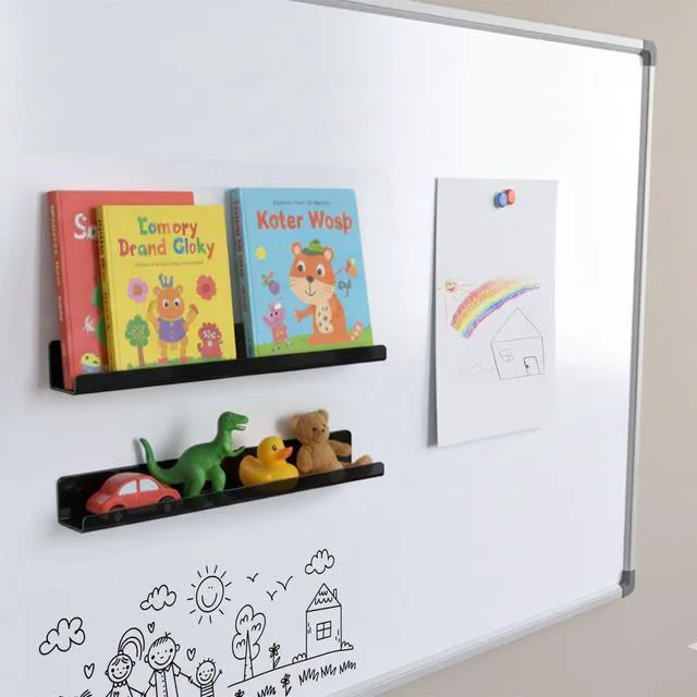 Alt view image 2 of 7 - 2 Pack Magnetic Book Shelf for Whiteboard - Reusable Acrylic Magnetic Shelves, Holds 11 lbs, Magnetic Book Display for Classrooms, Kitchen (Black)