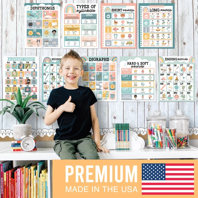 Alt view image 2 of 7 - Phonics Posters for Classroom Must Haves - Syllable Vowels Classrom Decor 9 Boho Sound Wall Bulletin Board Set, Blends & Digraphs, Vowel Posters for Classroom, Kindergarten Teacher Supplies