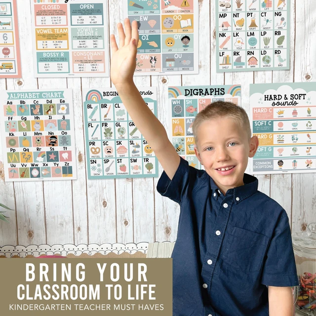 Alt view image 5 of 7 - Phonics Posters for Classroom Must Haves - Syllable Vowels Classrom Decor 9 Boho Sound Wall Bulletin Board Set, Blends & Digraphs, Vowel Posters for Classroom, Kindergarten Teacher Supplies