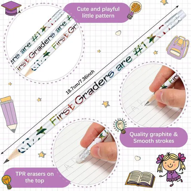 Alt view image 2 of 7 - 24 Pcs 1st Graders Pencils Bulk Motivational Pencil with Eraser Welcome to First Grade, Back to School Gifts for Students, Inspirational Pencil, for Student Teacher Classroom Reward