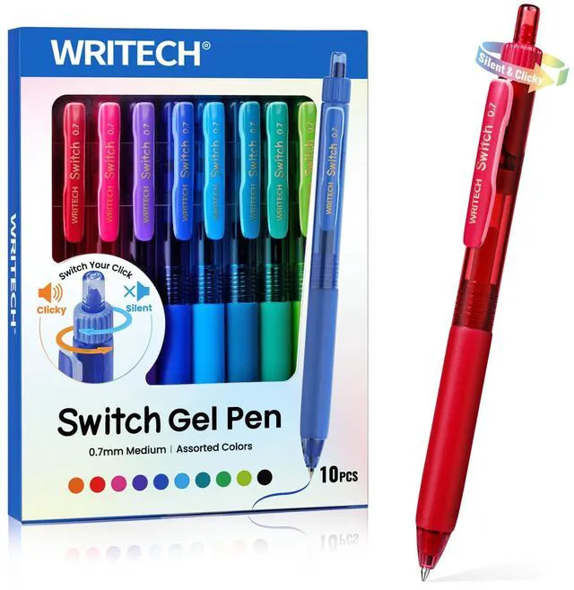Main image of Colored Gel Pens 0.7mm: Switch Silent Click Mode for Quiet or Click Feedback Smooth Writing Quick Dry Ink Medium Point for Note Taking Color Coding Journaling School Office Study