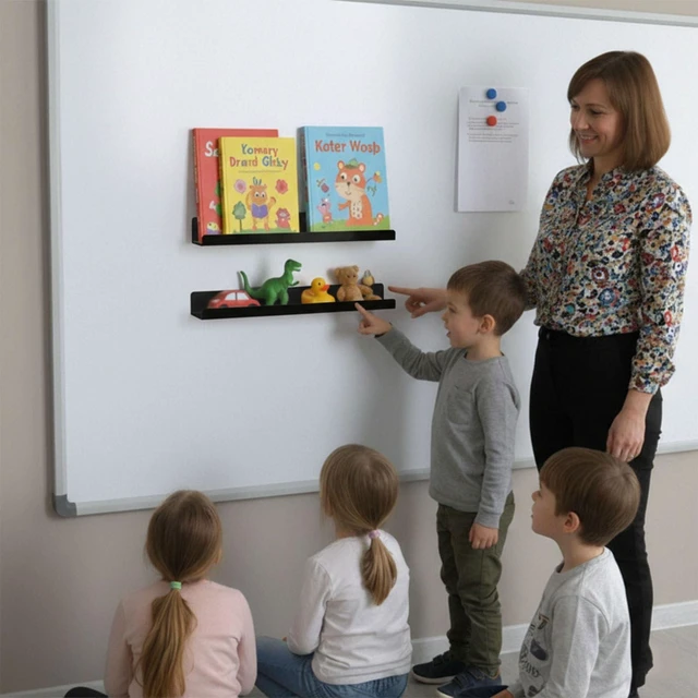 Alt view image 6 of 7 - 2 Pack Magnetic Book Shelf for Whiteboard - Reusable Acrylic Magnetic Shelves, Holds 11 lbs, Magnetic Book Display for Classrooms, Kitchen (Black)