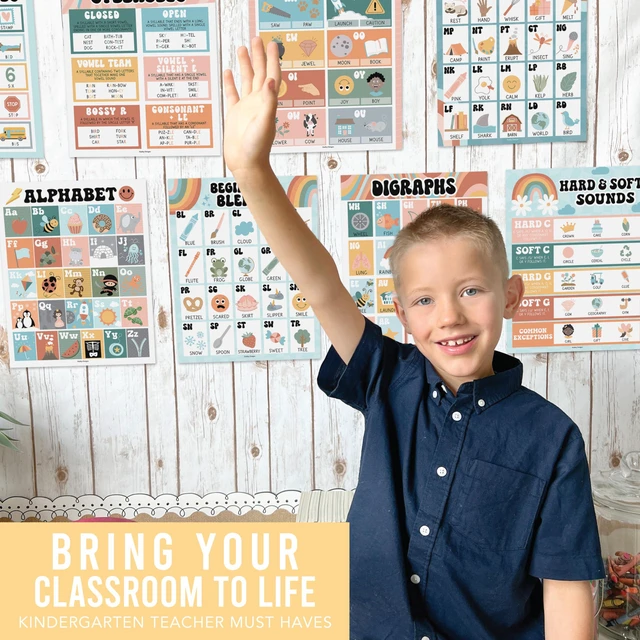 Alt view image 5 of 7 - Phonics Posters for Classroom Must Haves - Syllable Vowels Classrom Decor 9 Retro Sound Wall Bulletin Board Set, Blends & Digraphs, Vowel Posters for Classroom, Kindergarten Teacher Supplies