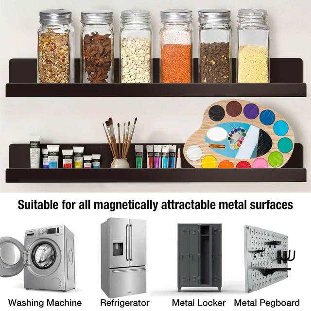 Alt view image 7 of 7 - 2 Pack Magnetic Book Shelf for Whiteboard - Reusable Acrylic Magnetic Shelves, Holds 11 lbs, Magnetic Book Display for Classrooms, Kitchen (Black)