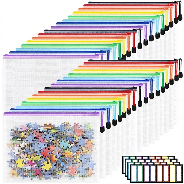 Main image of 32pcs A4 Zipper Pouch Bags, Mesh Pouch Bags with Labels for Board Games & Puzzles Supplies, Waterproof Document Zipper Cases for School Toys Office Cosmetics Travel Storage,8 Colors