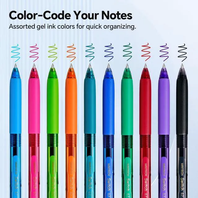 Alt view image 3 of 7 - Colored Gel Pens 0.7mm: Switch Silent Click Mode for Quiet or Click Feedback Smooth Writing Quick Dry Ink Medium Point for Note Taking Color Coding Journaling School Office Study