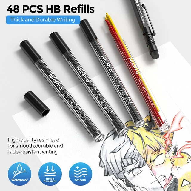 Alt view image 4 of 6 - 3 PCS 1.3 mm Mechanical Pencils Set with 48 Lead Refill, 3 Eraser MP2000 Black Weatherproof Metal Barrel, Heavy Duty Carpenter Pencil for Outdoor Construction Marking Drafting and Drawing