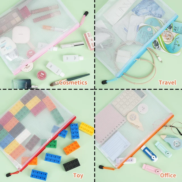 Alt view image 5 of 7 - 32pcs A4 Zipper Pouch Bags, Mesh Pouch Bags with Labels for Board Games & Puzzles Supplies, Waterproof Document Zipper Cases for School Toys Office Cosmetics Travel Storage,8 Colors