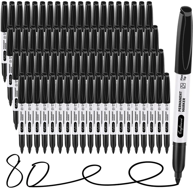 Main image of Black Permanent Markers Bulk Fine Point, Fine Tip Markers Set, Quick Drying and Fade Resistant, Waterproof, Works on Wood, Plastic, Paper, Metal for Classroom, Office, Home, 80 Count