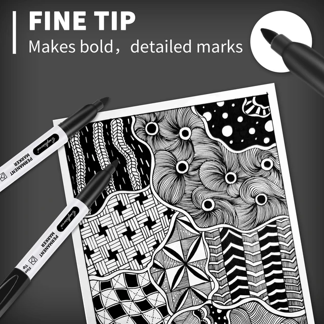 Alt view image 3 of 7 - Black Permanent Markers Bulk Fine Point, Fine Tip Markers Set, Quick Drying and Fade Resistant, Waterproof, Works on Wood, Plastic, Paper, Metal for Classroom, Office, Home, 80 Count
