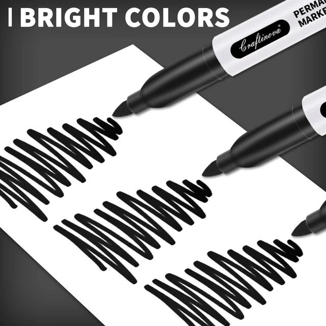 Alt view image 4 of 7 - Black Permanent Markers Bulk Fine Point, Fine Tip Markers Set, Quick Drying and Fade Resistant, Waterproof, Works on Wood, Plastic, Paper, Metal for Classroom, Office, Home, 80 Count
