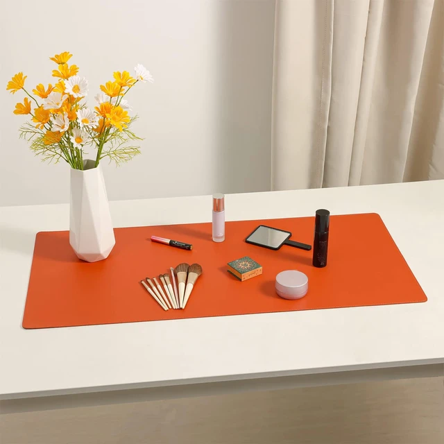 Alt view image 2 of 7 - PU Leather Desk Pad Blotter,Waterproof Orange Office Desk Mat for Women,Non-Slip Writing Desk Protector Large Mouse Pad,36x17inch