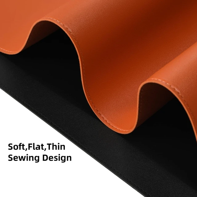 Alt view image 3 of 7 - PU Leather Desk Pad Blotter,Waterproof Orange Office Desk Mat for Women,Non-Slip Writing Desk Protector Large Mouse Pad,36x17inch