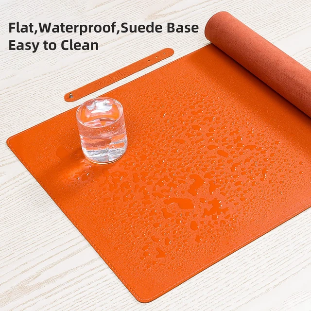 Alt view image 4 of 7 - PU Leather Desk Pad Blotter,Waterproof Orange Office Desk Mat for Women,Non-Slip Writing Desk Protector Large Mouse Pad,36x17inch