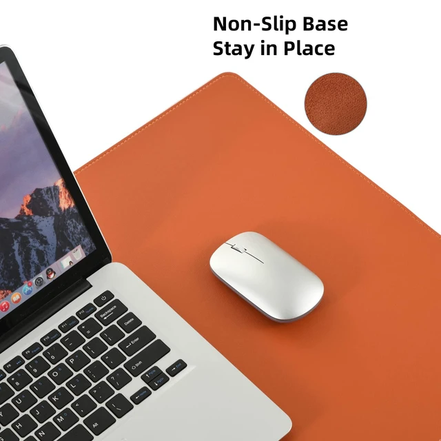 Alt view image 6 of 7 - PU Leather Desk Pad Blotter,Waterproof Orange Office Desk Mat for Women,Non-Slip Writing Desk Protector Large Mouse Pad,36x17inch