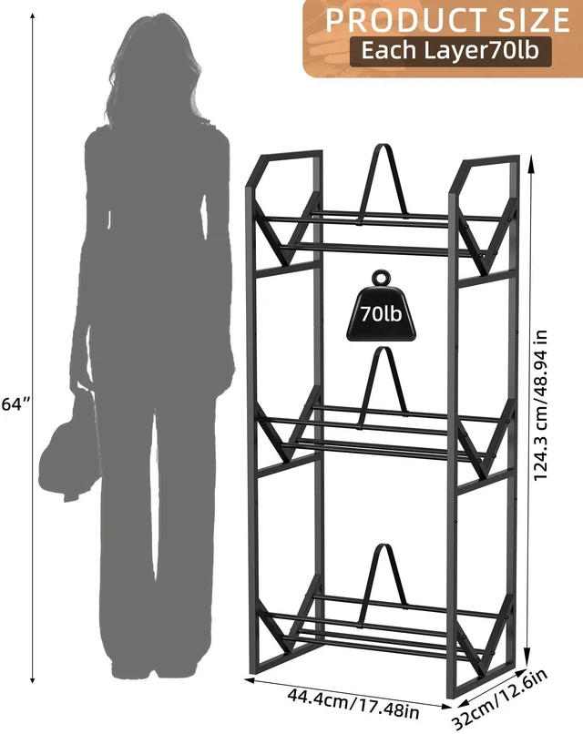 Alt view image 4 of 7 - 3 Tier Vinyl Record Storage Rack, Metal Shelf Stores 300 LPs, Large Capacity Album Holder Stand with Reinforced Design for Albums, Magazine, Book