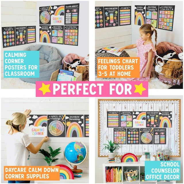 Alt view image 4 of 7 - 9 Calming Corner Classroom Must Haves, Coping & Feelings Poster for Kids Calm Corner Posters with Emotions Chart, School Counselor Mental Health Posters, Feelings Wheel Calming Classroom Decor