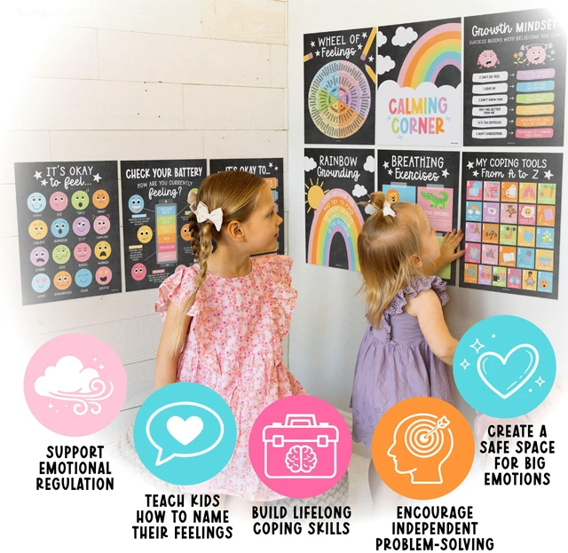 Alt view image 5 of 7 - 9 Calming Corner Classroom Must Haves, Coping & Feelings Poster for Kids Calm Corner Posters with Emotions Chart, School Counselor Mental Health Posters, Feelings Wheel Calming Classroom Decor