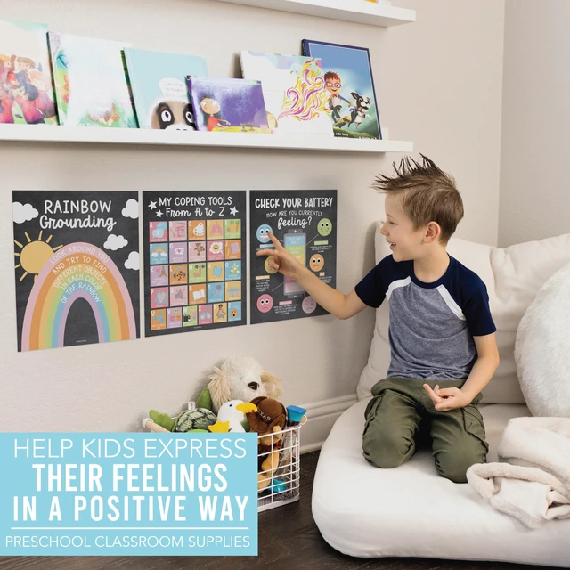 Alt view image 7 of 7 - 9 Calming Corner Classroom Must Haves, Coping & Feelings Poster for Kids Calm Corner Posters with Emotions Chart, School Counselor Mental Health Posters, Feelings Wheel Calming Classroom Decor
