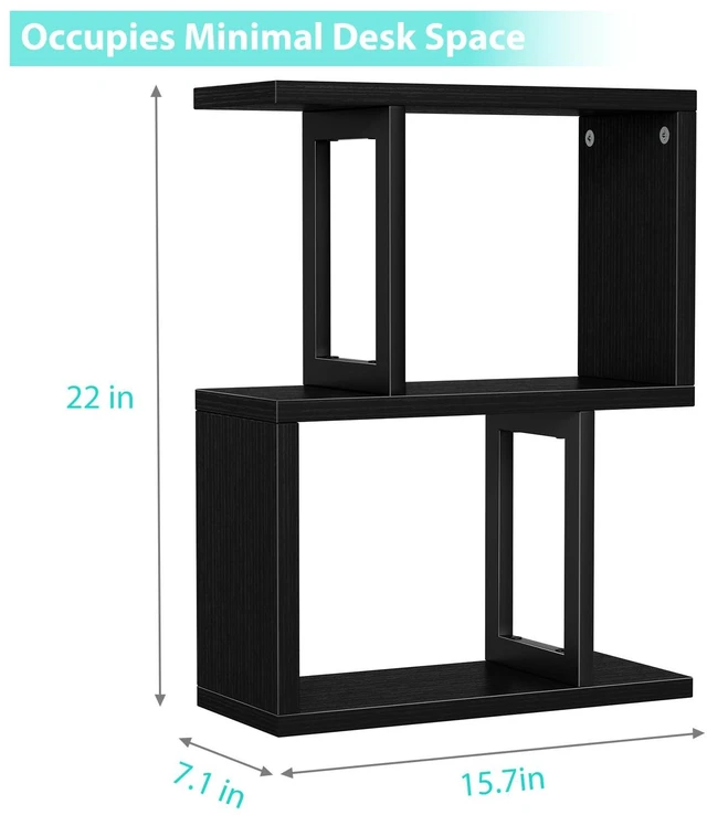 Alt view image 2 of 6 - Desktop Bookshelf Shelf for Top of Desk - Black Small Organizer 3-Tier Shelves Storage Bookcase Hutch for Dorm Office College Table Top Organization Shelving Decorations for Women Office