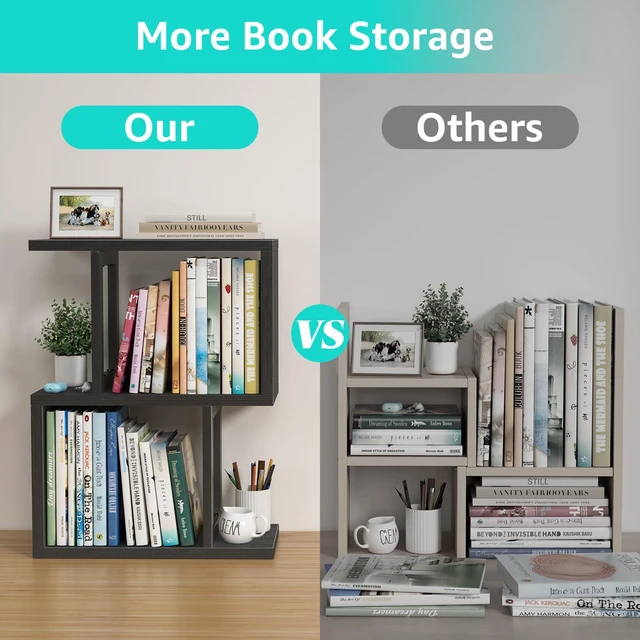 Alt view image 5 of 6 - Desktop Bookshelf Shelf for Top of Desk - Black Small Organizer 3-Tier Shelves Storage Bookcase Hutch for Dorm Office College Table Top Organization Shelving Decorations for Women Office