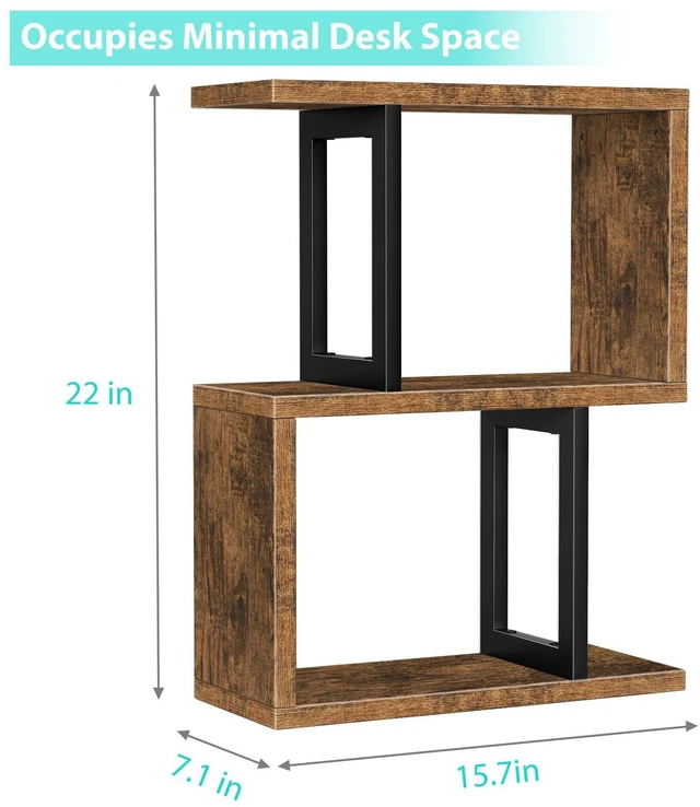 Alt view image 2 of 5 - Desktop Bookshelf for Top of Desk Shelf - Brown Book Organizer 3-Tier Shelves Storage Small Bookcase Hutch for Dorm Office College