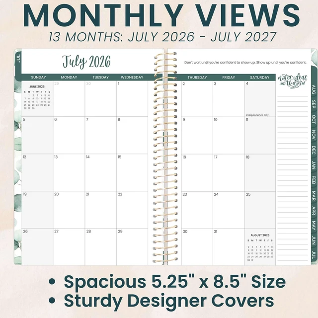 Alt view image 3 of 7 - 2026-2027 Planner - Academic Year (July 2026 - July 2027) Monthly & Weekly Soft Cover Planner for Women - 13 Month Inspirational Agenda Book with Stickers - 5.5" x 8.25" - Boho Greenery