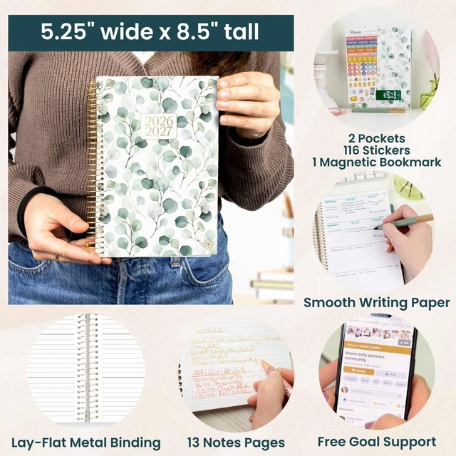 Alt view image 5 of 7 - 2026-2027 Planner - Academic Year (July 2026 - July 2027) Monthly & Weekly Soft Cover Planner for Women - 13 Month Inspirational Agenda Book with Stickers - 5.5" x 8.25" - Boho Greenery