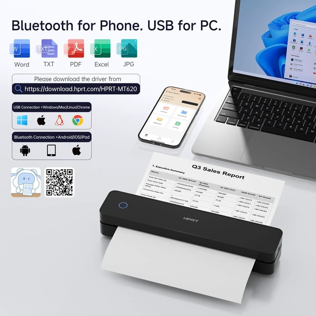 Alt view image 2 of 7 - 300DPI Portable Thermal Inkless Printer & 200 Sheets & Case Kit Supports Thermal Paper&Labels, Multi-User Bluetooth, Compatible with iOS/Android/Laptop for Home/School/Travel, Black