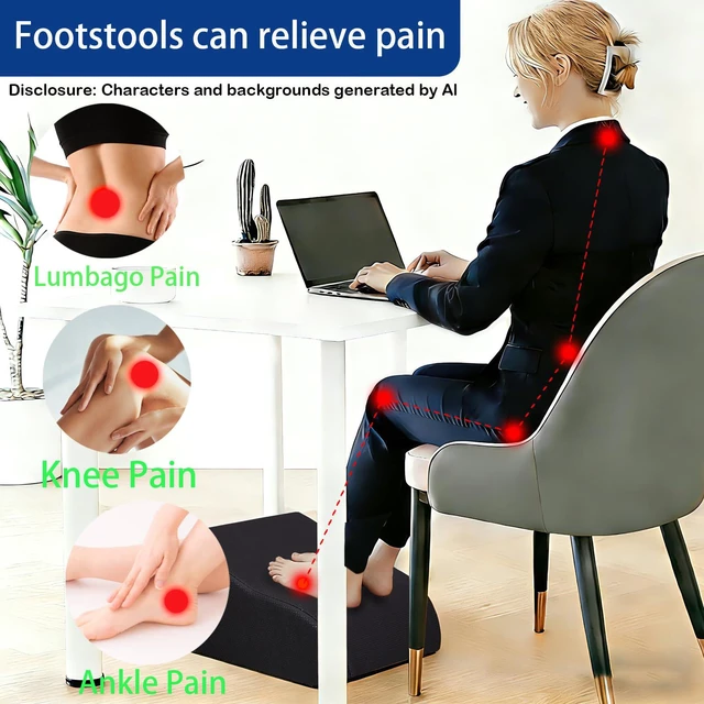 Alt view image 3 of 7 - Foot Rest for Under Desk at Work, Ergonomic Under Desk Footrest with Washable Cover for Office, Home & Gaming Leg Elevation Pillow Black