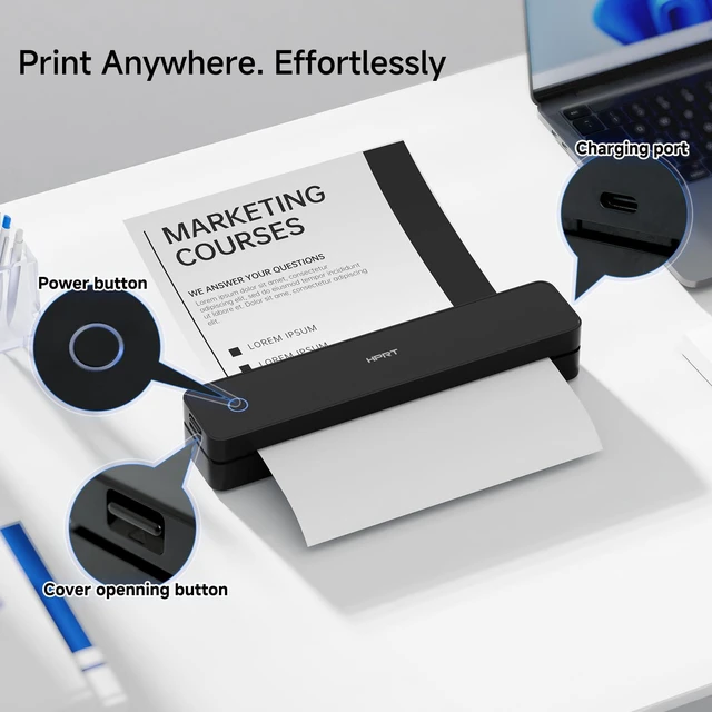 Alt view image 6 of 7 - 300DPI Portable Thermal Inkless Printer & 200 Sheets & Case Kit Supports Thermal Paper&Labels, Multi-User Bluetooth, Compatible with iOS/Android/Laptop for Home/School/Travel, Black